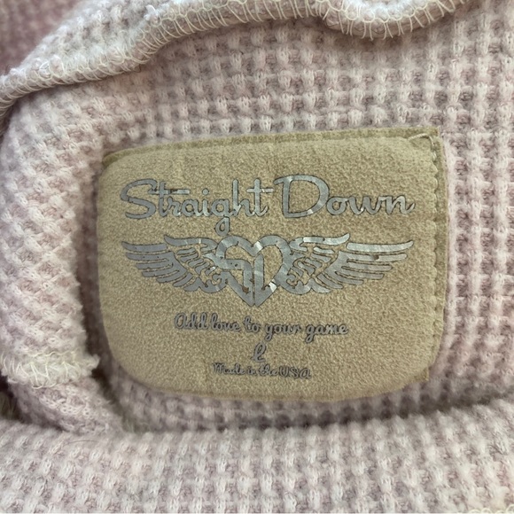 Straight Down Heathered Pink Waffle Drawstring Neck Sweater L - Picture 8 of 9